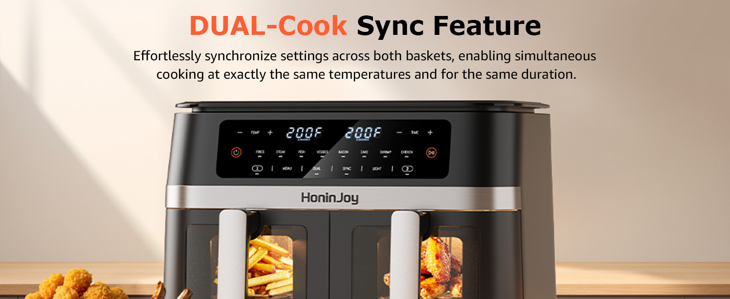 12QT Large Dual Basket Air Fryer with Viewing Window and 50pcs Paper Liners, 10-in-1 Digital Touchscreen Double Zone Air Fryers, SyncCook to Bake,Roast,Reheat,Broil, Nonstick Dishwasher Safe detail 4