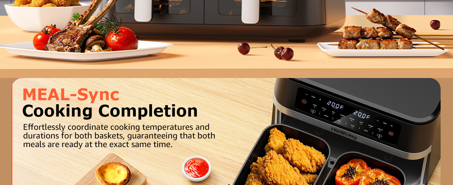 12QT Large Dual Basket Air Fryer with Viewing Window and 50pcs Paper Liners, 10-in-1 Digital Touchscreen Double Zone Air Fryers, SyncCook to Bake,Roast,Reheat,Broil, Nonstick Dishwasher Safe detail 5