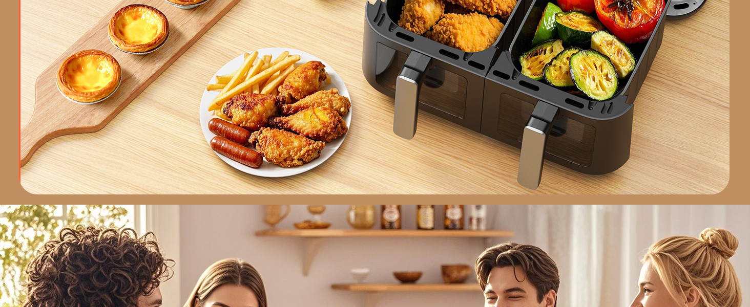 12QT Large Dual Basket Air Fryer with Viewing Window and 50pcs Paper Liners, 10-in-1 Digital Touchscreen Double Zone Air Fryers, SyncCook to Bake,Roast,Reheat,Broil, Nonstick Dishwasher Safe detail 6