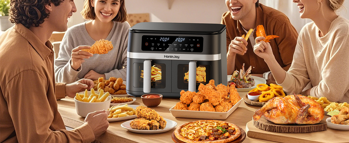 12QT Large Dual Basket Air Fryer with Viewing Window and 50pcs Paper Liners, 10-in-1 Digital Touchscreen Double Zone Air Fryers, SyncCook to Bake,Roast,Reheat,Broil, Nonstick Dishwasher Safe detail 7