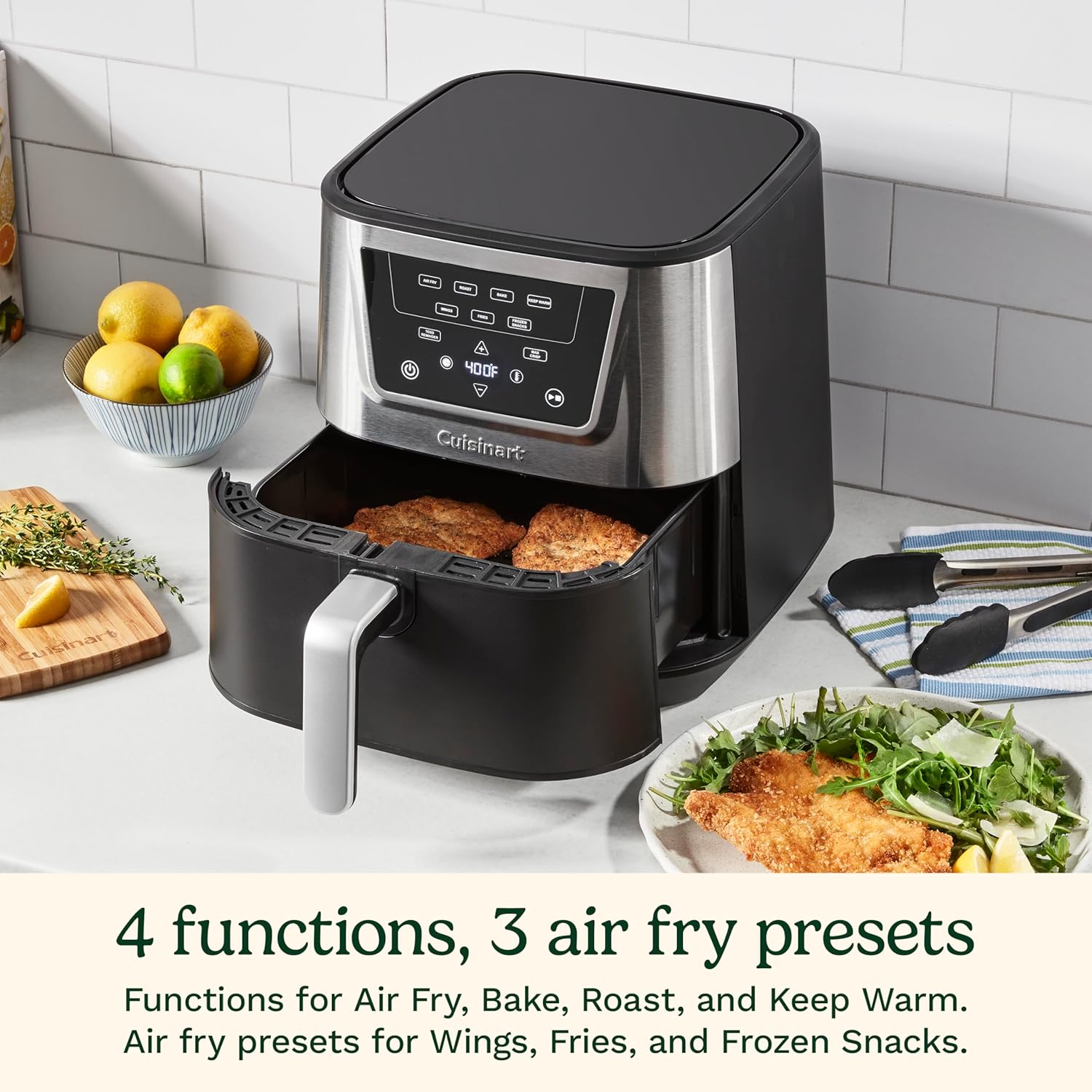 Cuisinart Air Fryer, Large 6-Quart Basket with 4 Cooking Functions to Air Fry, Bake, Roast, and Keep Warm, 3 Presets, PFAS-Free, Dishwasher-Safe Parts, AIR-180, Black & Stainless Steel detail 8