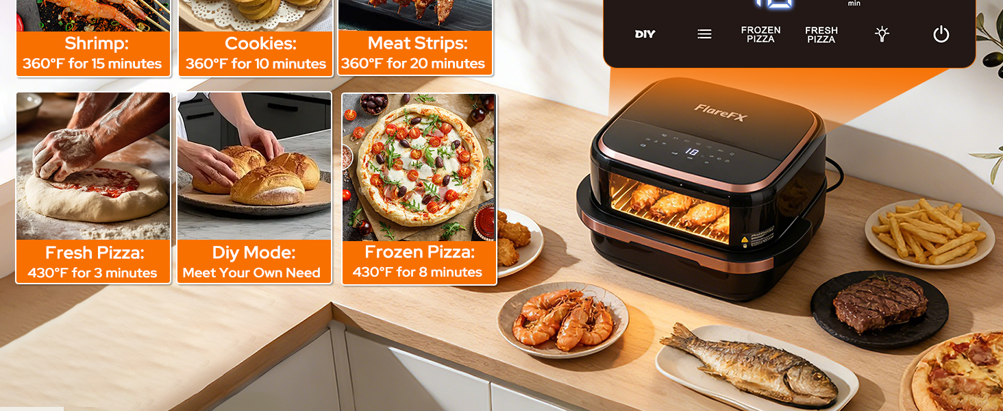 4.5QT Air Fryer Pizza Oven with 11 Presets, Air Fryers with Dual Heating & 360° Airflow | Viewing Window | Touch Display, Nonstick Airfryer for Roast, Bake, Dehydrate, Microwave, Reheat & More detail 3