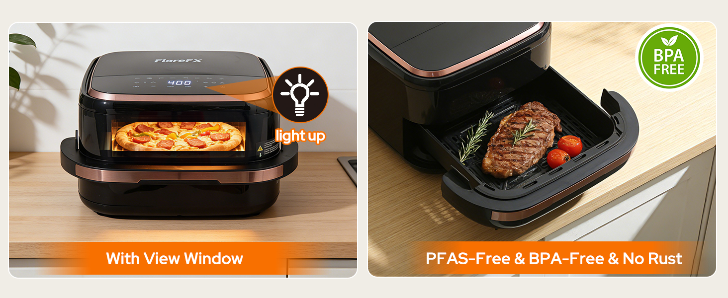 4.5QT Air Fryer Pizza Oven with 11 Presets, Air Fryers with Dual Heating & 360° Airflow | Viewing Window | Touch Display, Nonstick Airfryer for Roast, Bake, Dehydrate, Microwave, Reheat & More detail 7