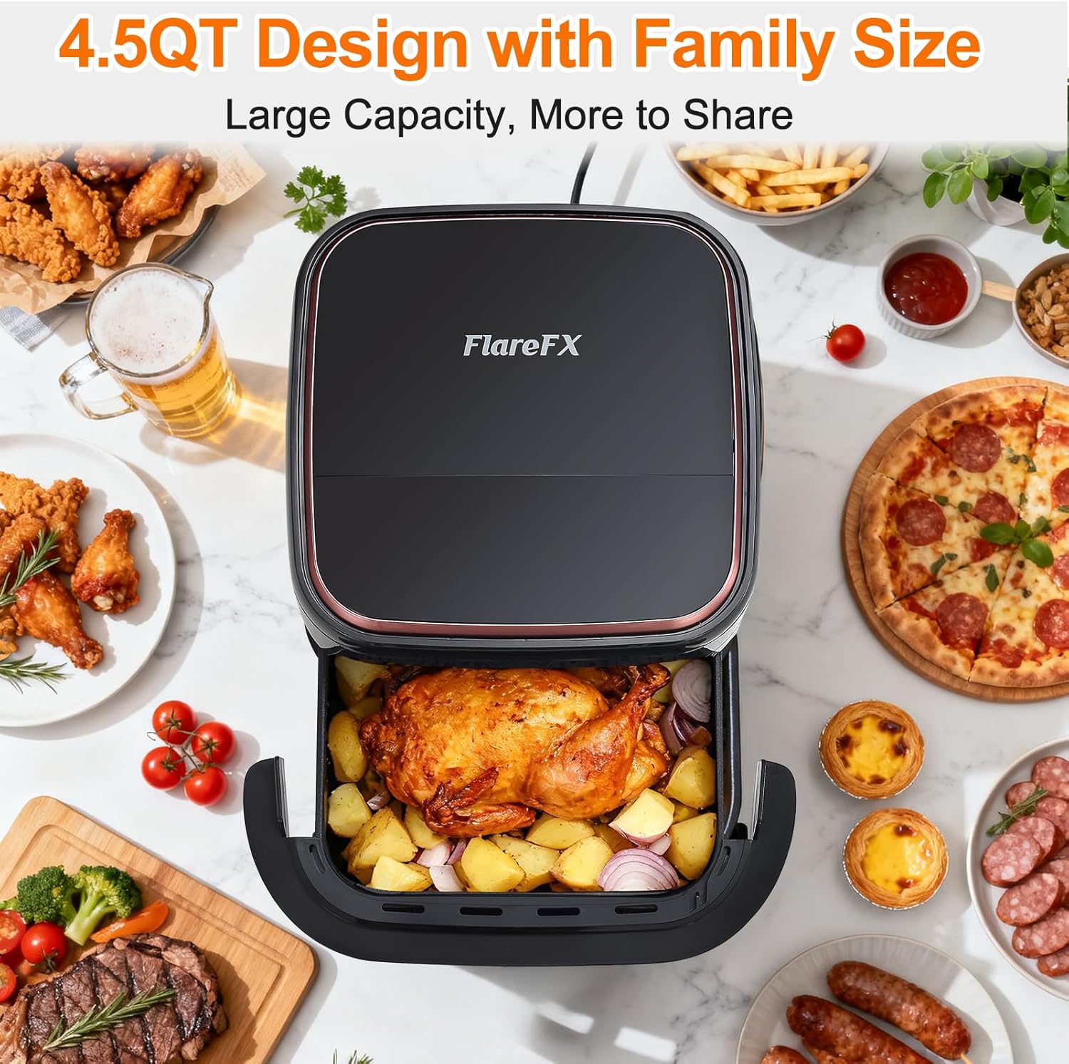 4.5QT Air Fryer Pizza Oven with 11 Presets, Air Fryers with Dual Heating & 360° Airflow | Viewing Window | Touch Display, Nonstick Airfryer for Roast, Bake, Dehydrate, Microwave, Reheat & More detail 15
