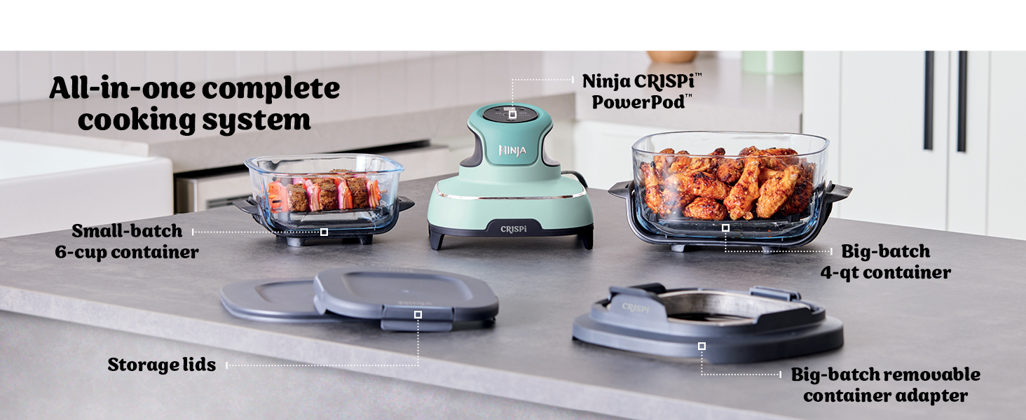 Ninja Crispi 4-in-1 Glass Air Fryer | 450°F | Non-Toxic | 4QT & 6-Cup Glass Containers w/Lids | Microwave, Freezer, Dishwasher Safe | Max Crisp, Air Fry, Bake, Recrisp | Mint | FN101MT detail 2