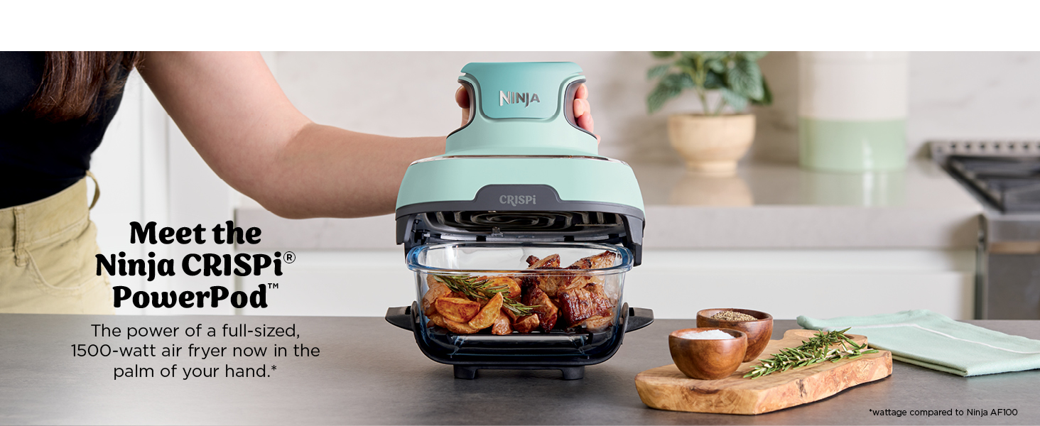 Ninja Crispi 4-in-1 Glass Air Fryer | 450°F | Non-Toxic | 4QT & 6-Cup Glass Containers w/Lids | Microwave, Freezer, Dishwasher Safe | Max Crisp, Air Fry, Bake, Recrisp | Mint | FN101MT detail 3