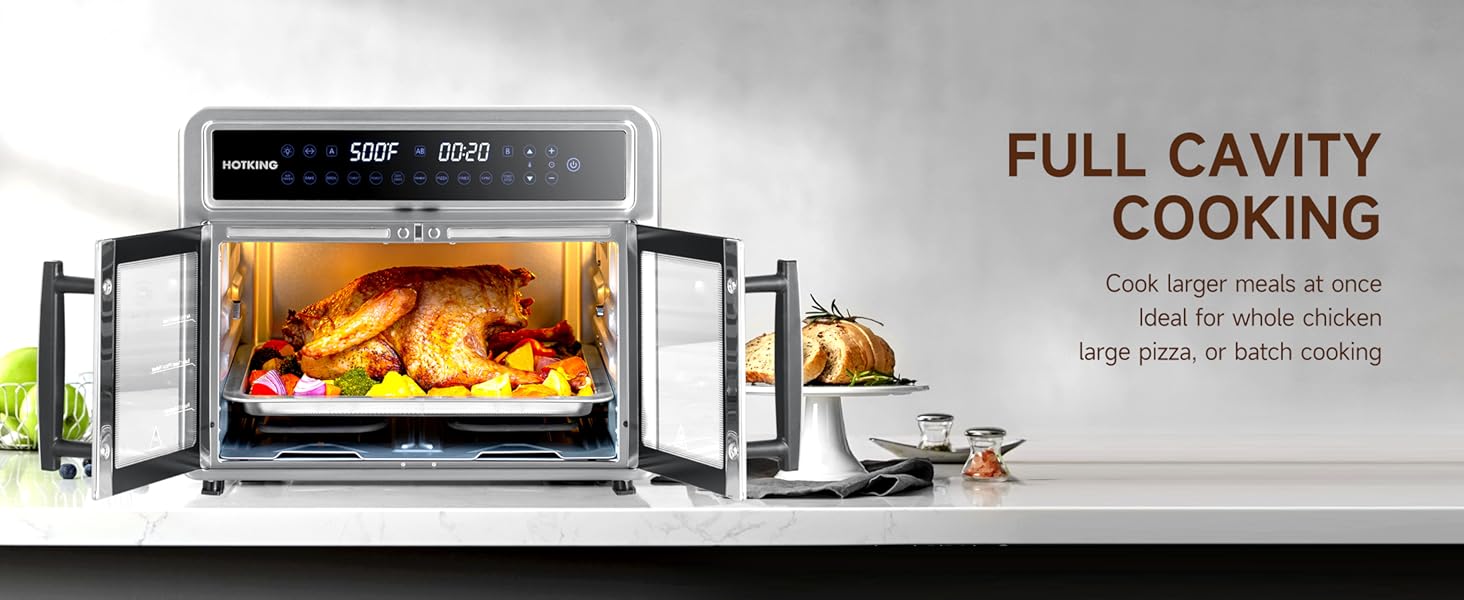 HotKing Dual-Zone Air Fryer Toaster Oven Combo, 28 QT Extra Large, Non Toxic Stainless Steel Convection Oven with French Door, Countertop Airfryer with Window, Racks, Rotisserie, Dehydrator, ETL Rated detail 5
