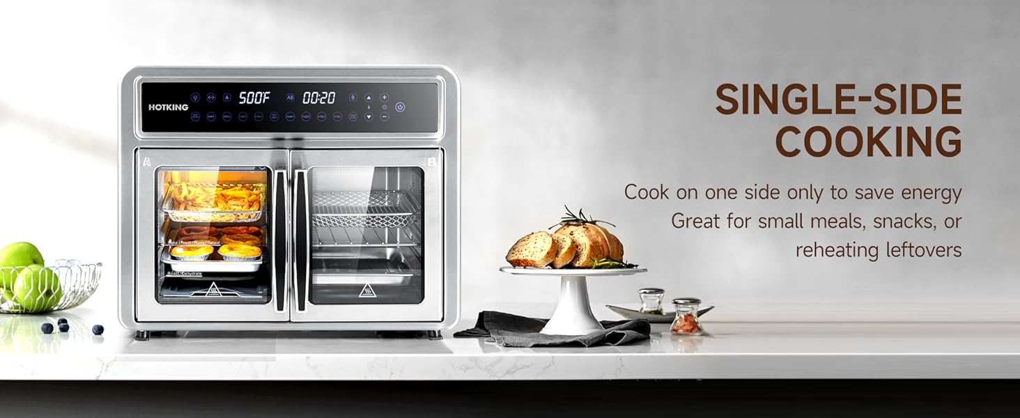HotKing Dual-Zone Air Fryer Toaster Oven Combo, 28 QT Extra Large, Non Toxic Stainless Steel Convection Oven with French Door, Countertop Airfryer with Window, Racks, Rotisserie, Dehydrator, ETL Rated detail 7