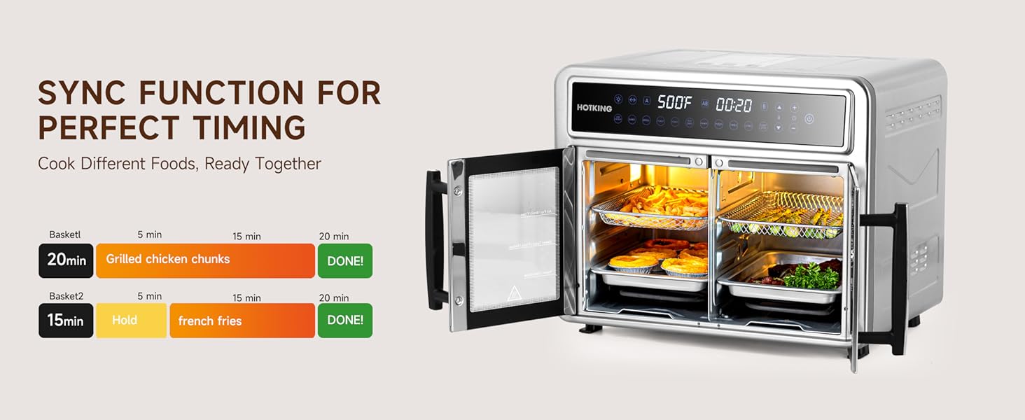 HotKing Dual-Zone Air Fryer Toaster Oven Combo, 28 QT Extra Large, Non Toxic Stainless Steel Convection Oven with French Door, Countertop Airfryer with Window, Racks, Rotisserie, Dehydrator, ETL Rated detail 8