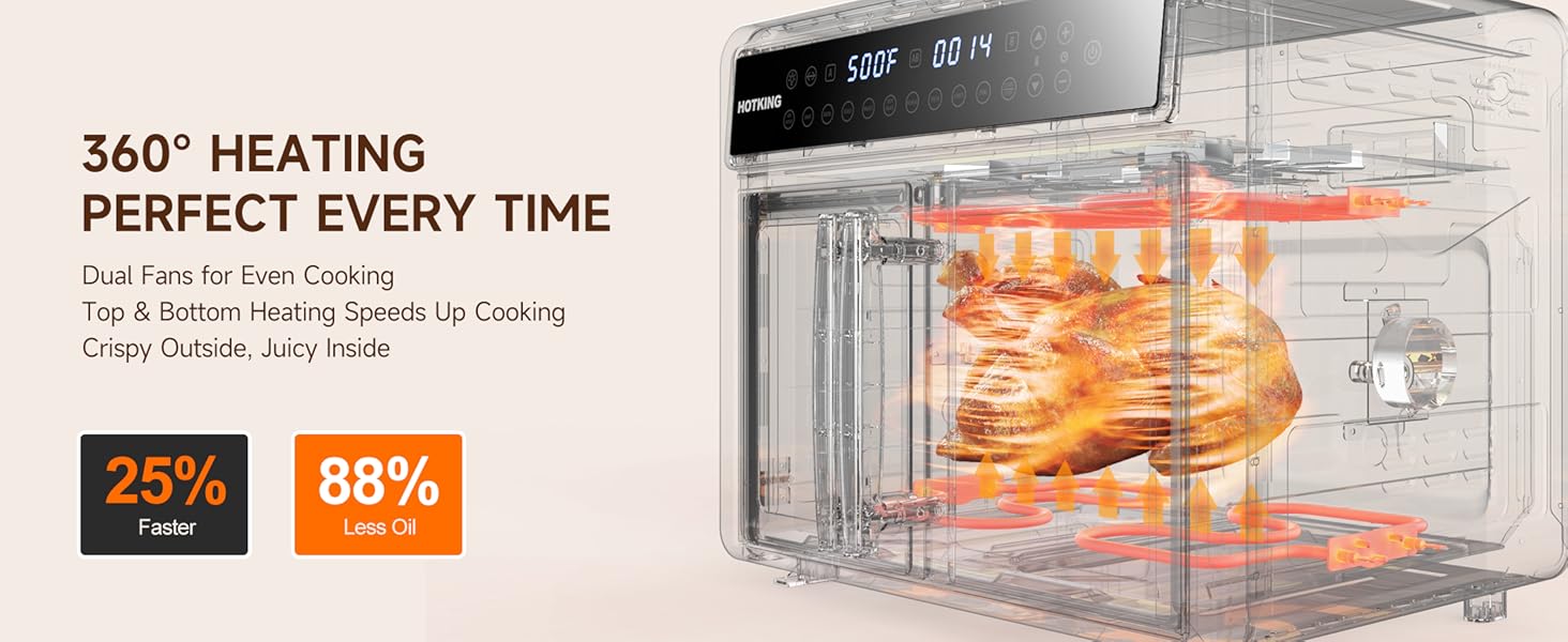 HotKing Dual-Zone Air Fryer Toaster Oven Combo, 28 QT Extra Large, Non Toxic Stainless Steel Convection Oven with French Door, Countertop Airfryer with Window, Racks, Rotisserie, Dehydrator, ETL Rated detail 9