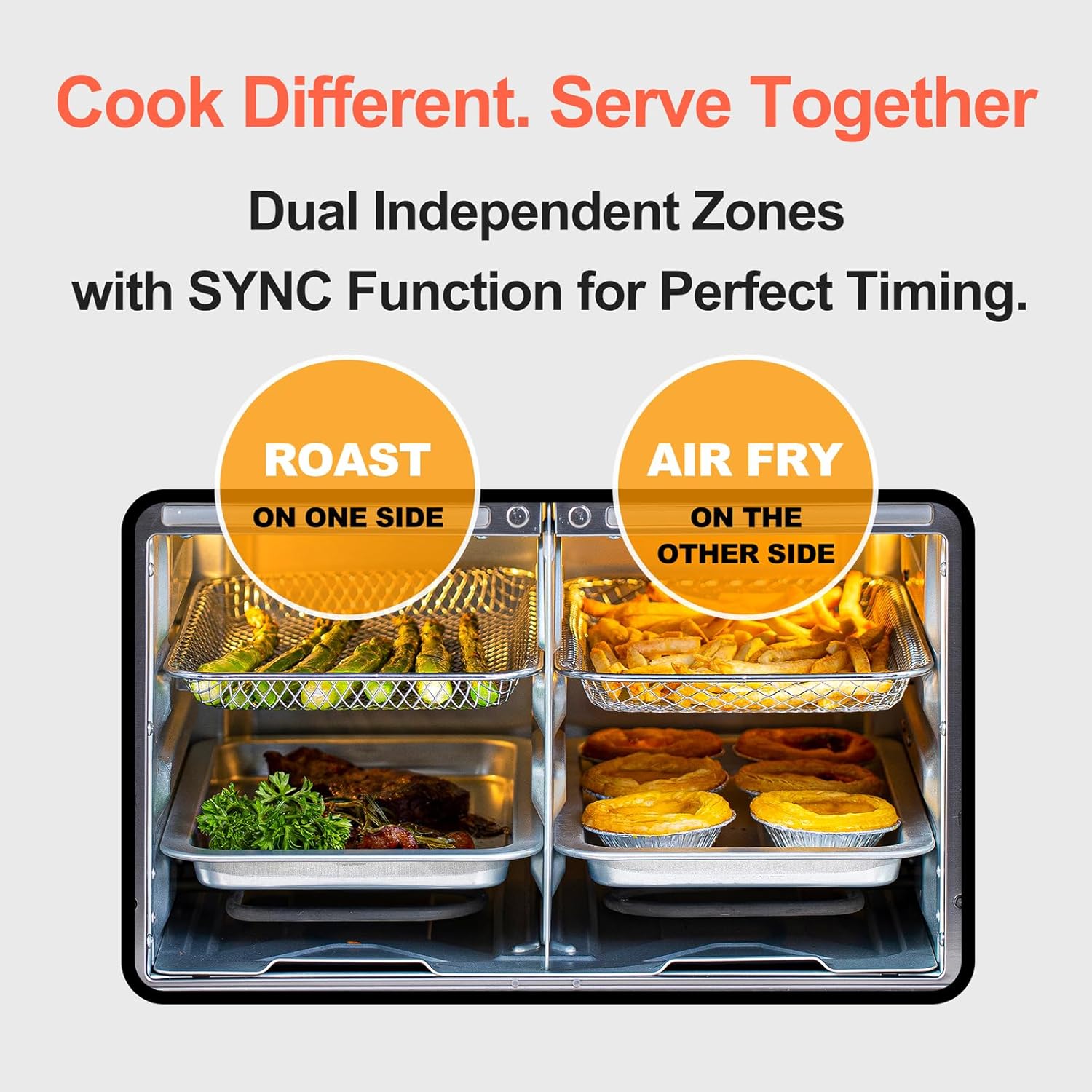 HotKing Dual-Zone Air Fryer Toaster Oven Combo, 28 QT Extra Large, Non Toxic Stainless Steel Convection Oven with French Door, Countertop Airfryer with Window, Racks, Rotisserie, Dehydrator, ETL Rated detail 14