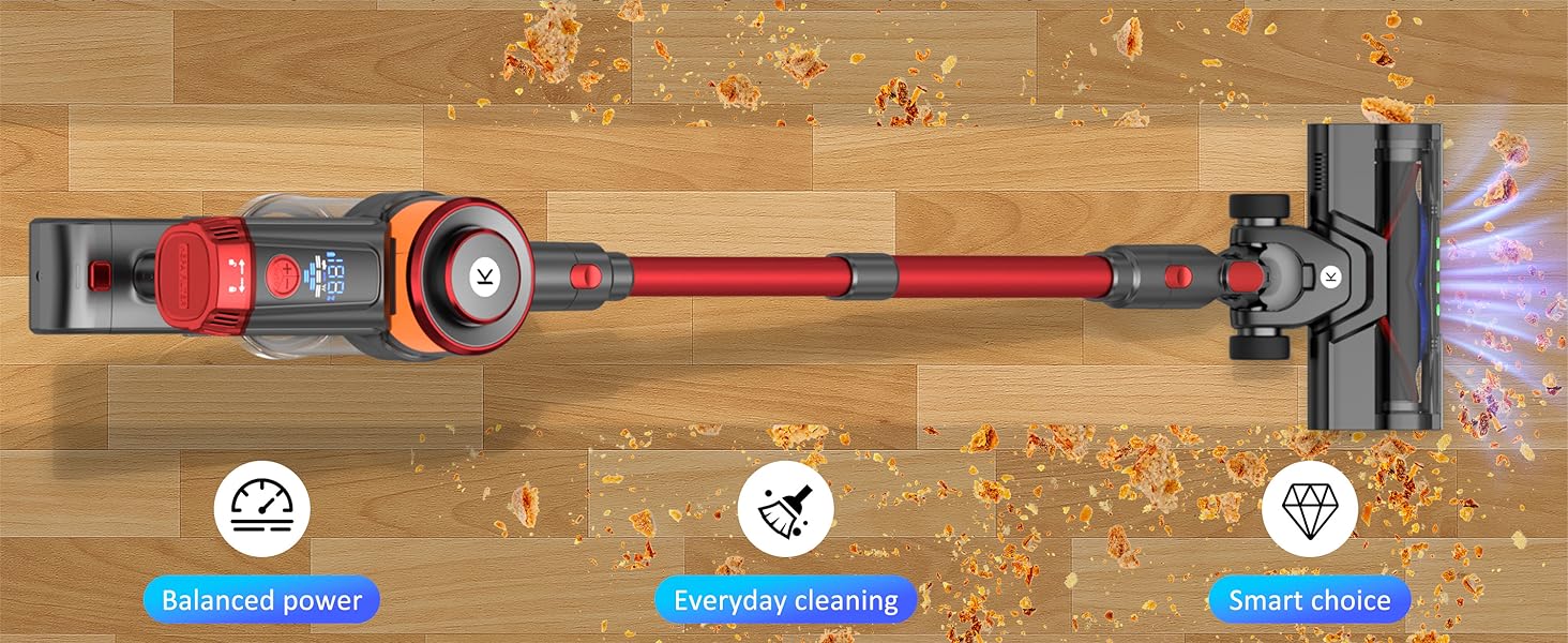 Cordless Vacuum Cleaner, 650W 55KPa Powerful Stick Vacuum, 70-Min Runtime, Self-Standing, Anti-Tangle Brush, OLED Display, Vacuum for Carpet, Hardwood Floors & Pet Hair detail 8