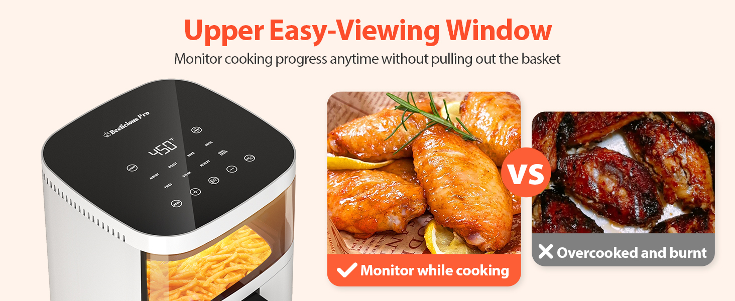 Air Fryer, Beelicious 8-in-1 Smart Compact 4QT Air Fryers with Viewing Window, Shake Reminder, 450°F Digital Airfryer with Flavor-Lock Tech, Dishwasher-Safe & Nonstick, Fit for 1-3 People, White detail 3