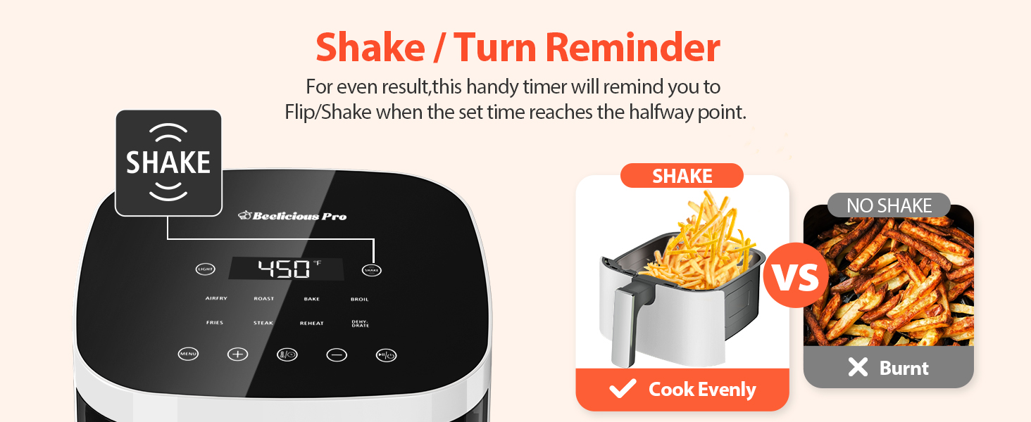 Air Fryer, Beelicious 8-in-1 Smart Compact 4QT Air Fryers with Viewing Window, Shake Reminder, 450°F Digital Airfryer with Flavor-Lock Tech, Dishwasher-Safe & Nonstick, Fit for 1-3 People, White detail 4