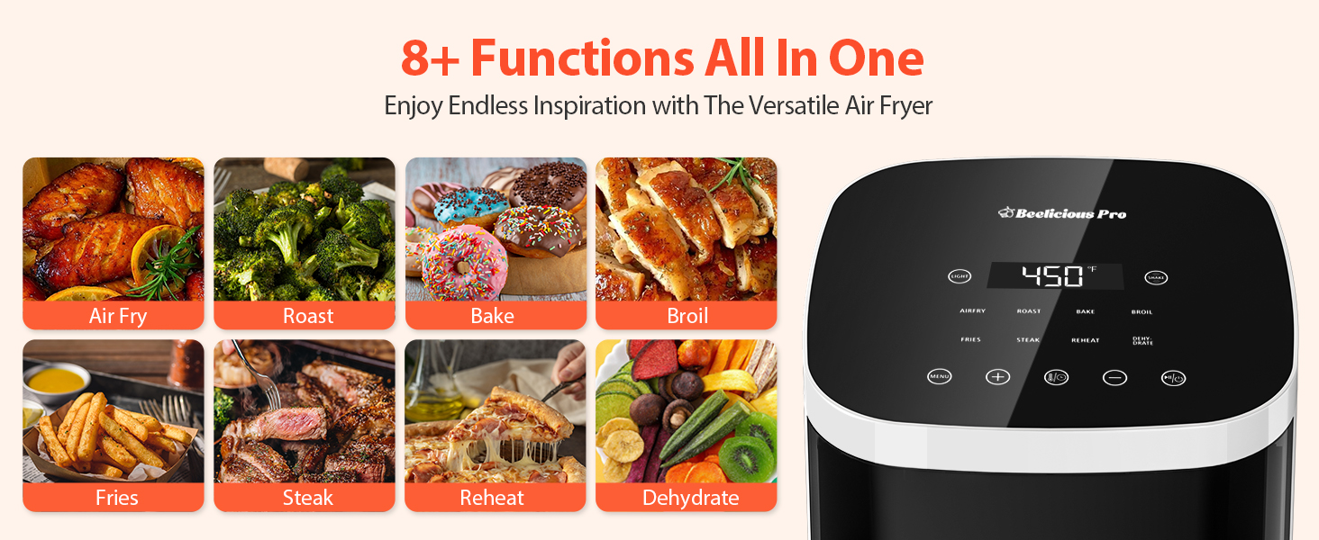 Air Fryer, Beelicious 8-in-1 Smart Compact 4QT Air Fryers with Viewing Window, Shake Reminder, 450°F Digital Airfryer with Flavor-Lock Tech, Dishwasher-Safe & Nonstick, Fit for 1-3 People, White detail 5
