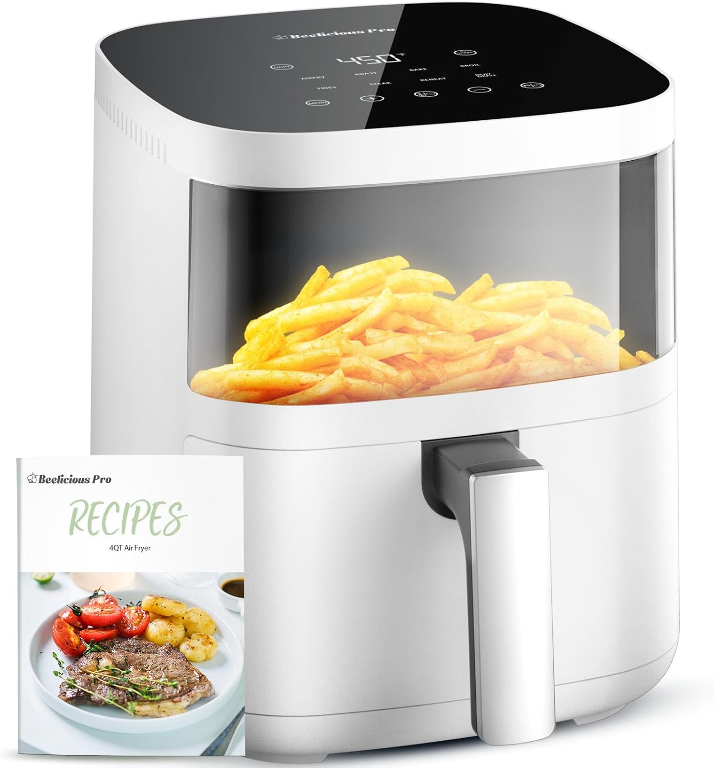 Air Fryer, Beelicious 8-in-1 Smart Compact 4QT Air Fryers with Viewing Window, Shake Reminder, 450°F Digital Airfryer with Flavor-Lock Tech, Dishwasher-Safe & Nonstick, Fit for 1-3 People, White detail 13