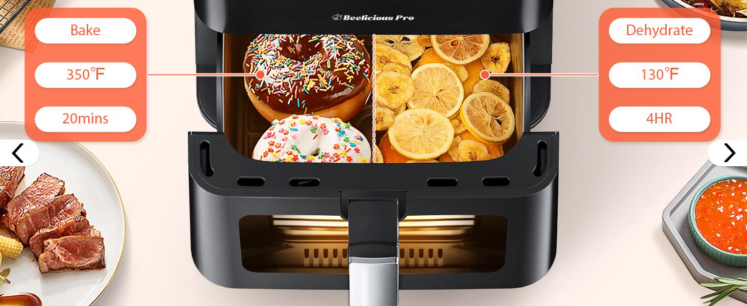 Beelicious Large Air Fryer, 12-in-1 Digital Airfryer with Window, 5.8Qt, 40+ Recipes, Flavor-Lock Tech, Dishwasher Safe,Shake Reminder, Compact, Quiet, Nonstick Air Fryers. Black detail 6