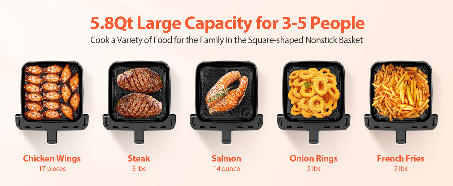 Beelicious Large Air Fryer, 12-in-1 Digital Airfryer with Window, 5.8Qt, 40+ Recipes, Flavor-Lock Tech, Dishwasher Safe,Shake Reminder, Compact, Quiet, Nonstick Air Fryers. Black detail 9