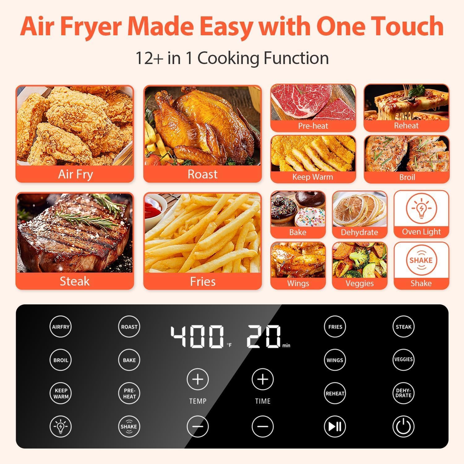 Beelicious Large Air Fryer, 12-in-1 Digital Airfryer with Window, 5.8Qt, 40+ Recipes, Flavor-Lock Tech, Dishwasher Safe,Shake Reminder, Compact, Quiet, Nonstick Air Fryers. Black detail 18