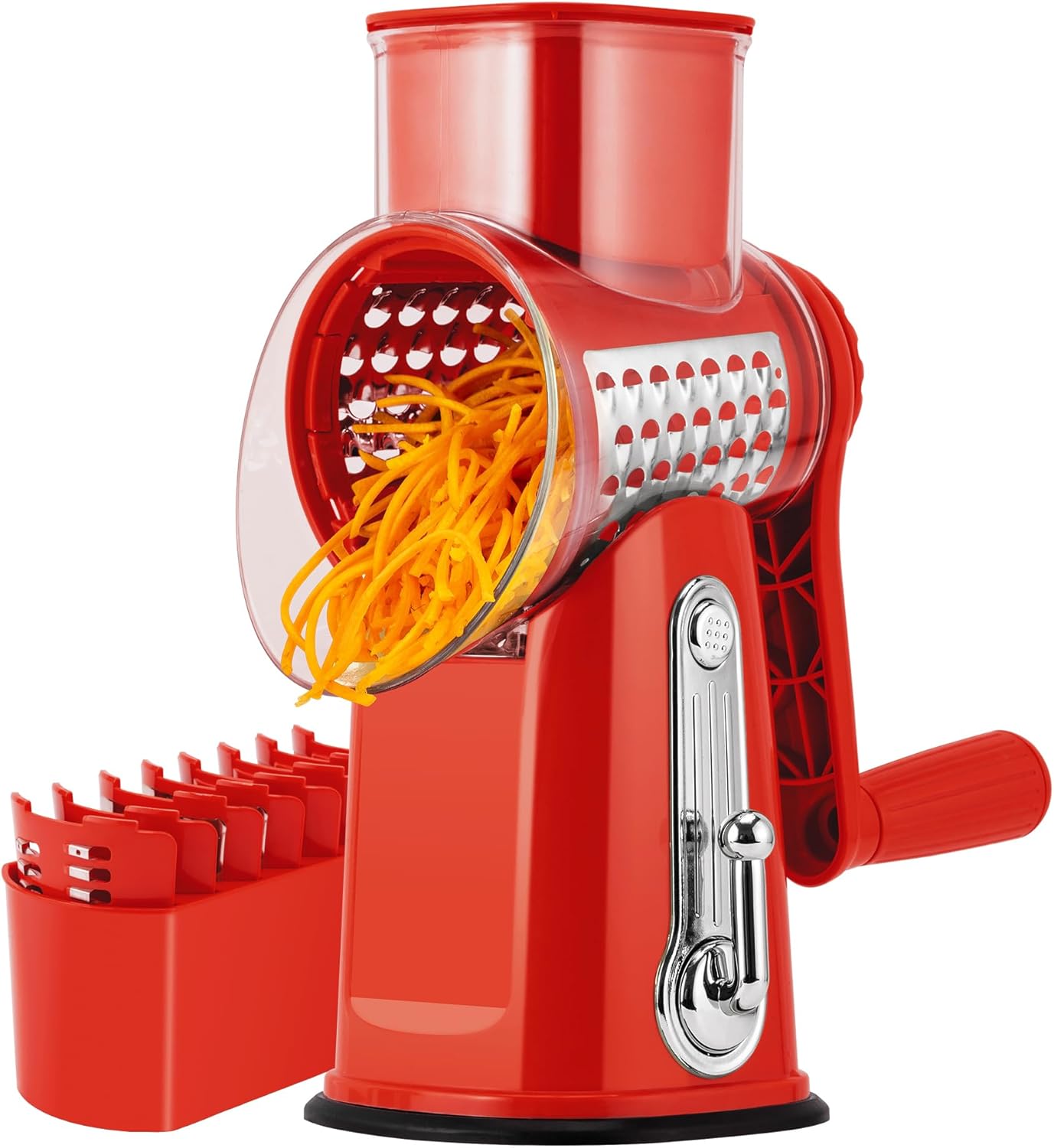 SUSTEAS Rotary Cheese Grater with Handle - Vegetable Shredder with 5
