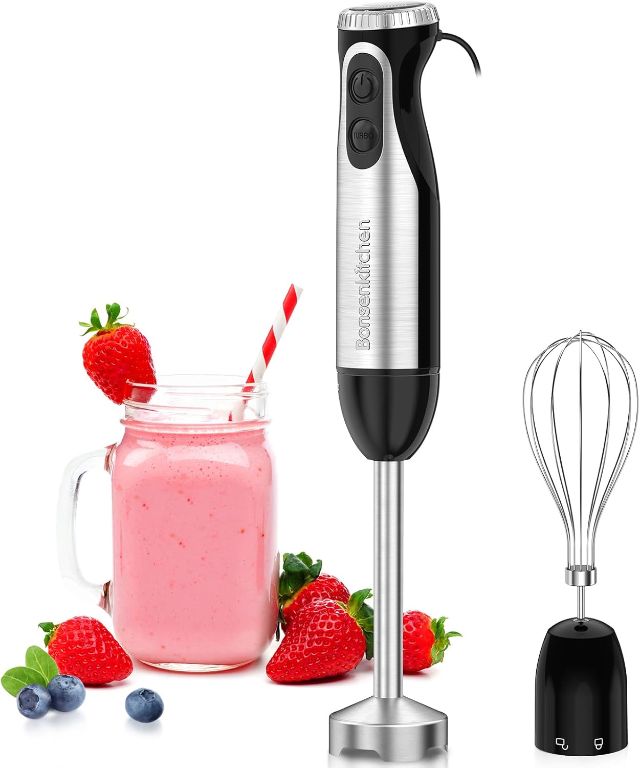 Bonsenkitchen Immersion Blender Handheld with Food Processor, 20 Speeds Hand