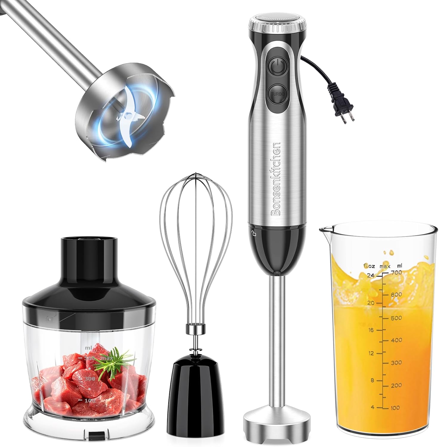 Bonsenkitchen Immersion Blender Handheld with Food Processor, 20 Speeds Hand - View 2