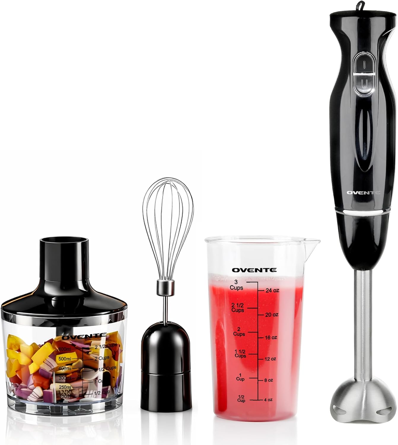 OVENTE Immersion Hand Blender Set, 300W Electric Handheld Stick Mixer, 2 Mixing