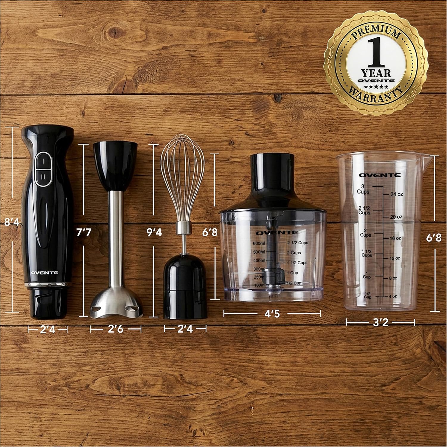 OVENTE Immersion Hand Blender Set, 300W Electric Handheld Stick Mixer, 2 Mixing - View 3
