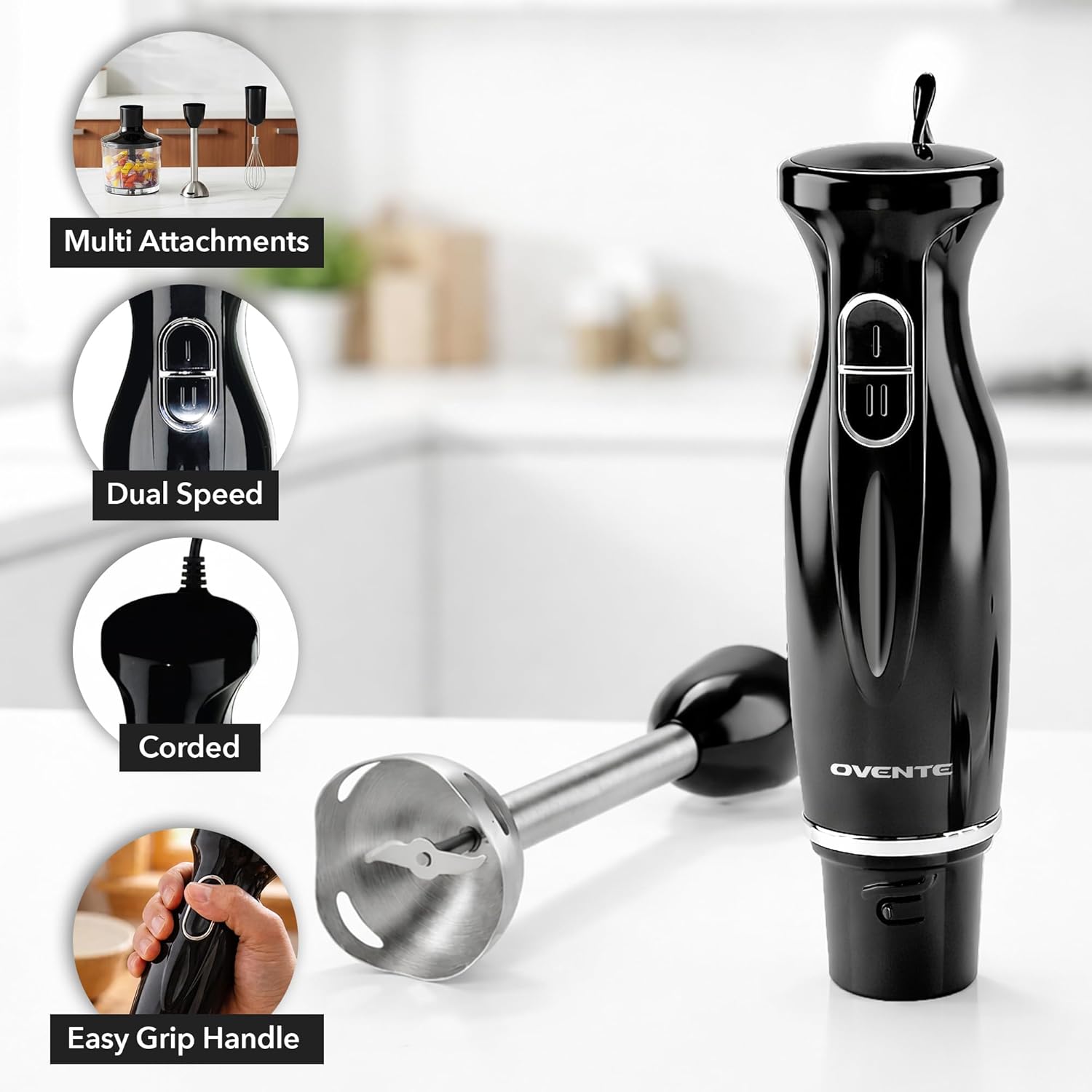OVENTE Immersion Hand Blender Set, 300W Electric Handheld Stick Mixer, 2 Mixing - View 4