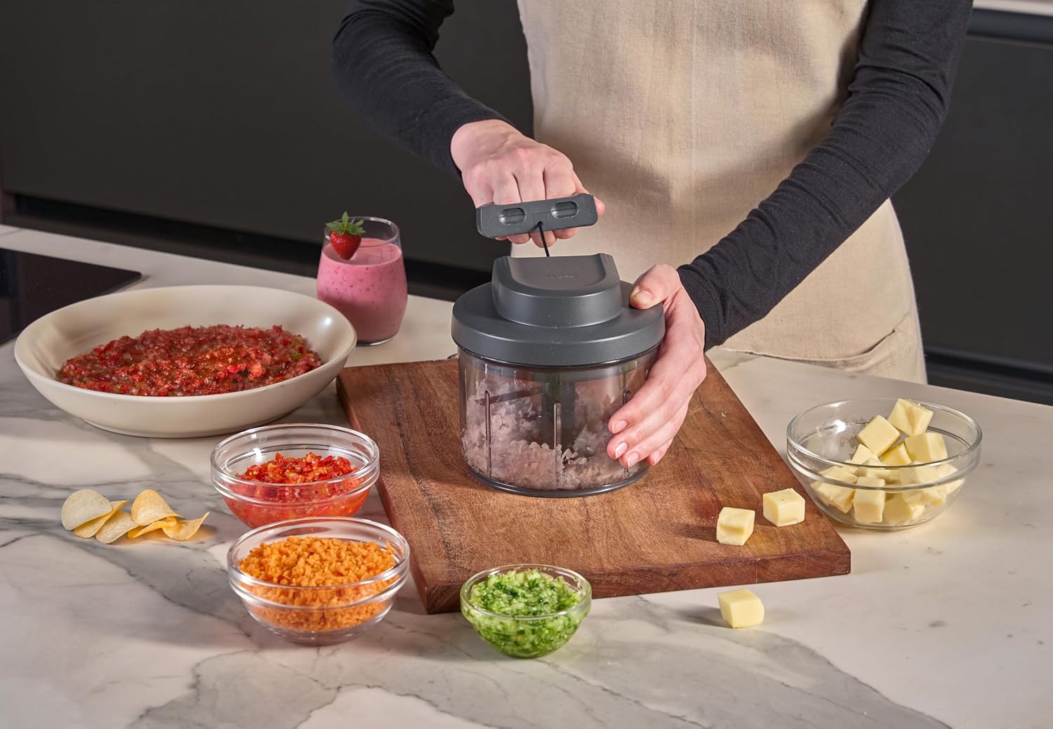 Zyliss Easy Pull Food Chopper and Manual Food Processor - Hand-Held Slicer & - View 2