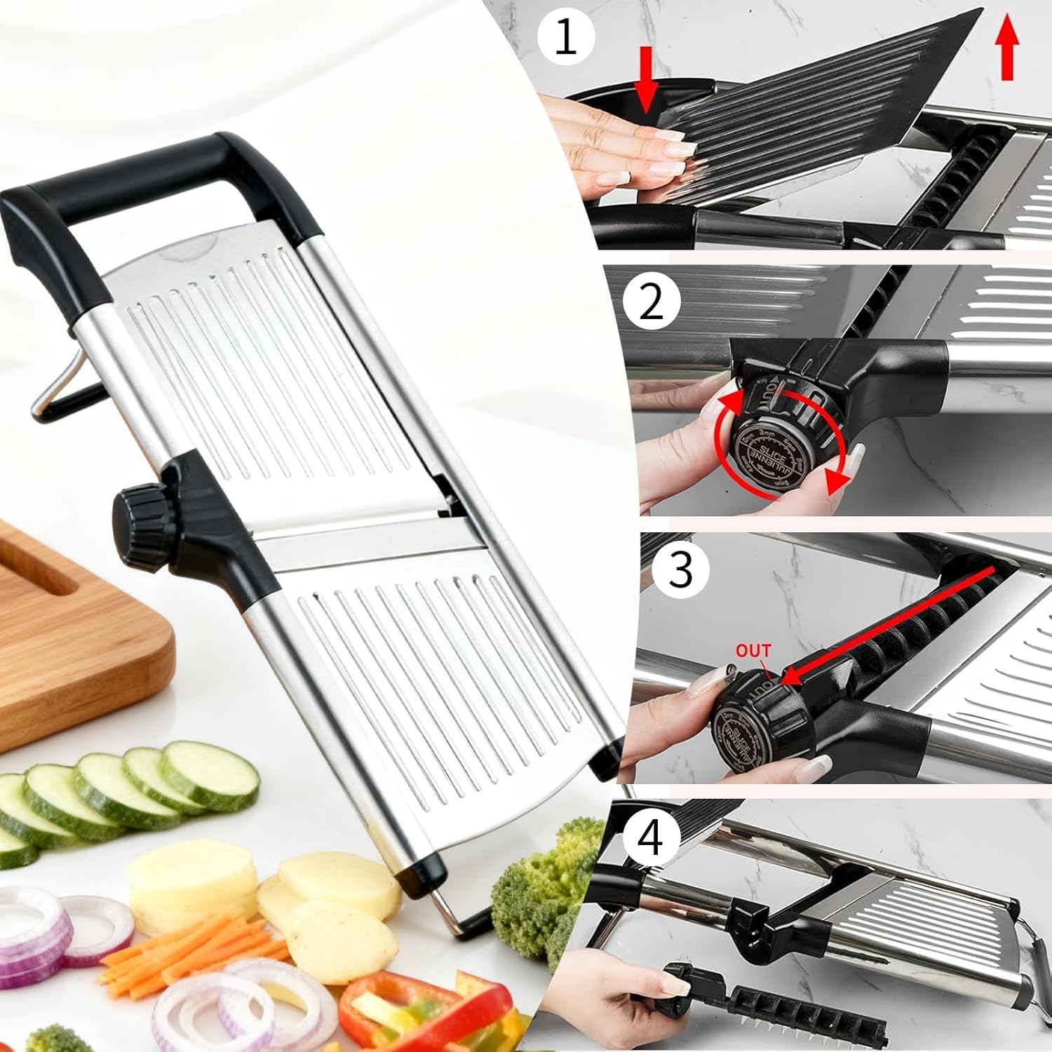 Mandoline Food Slicer, Adjustable Mandoline Slicer for Kitchen, Stainless Steel - View 5