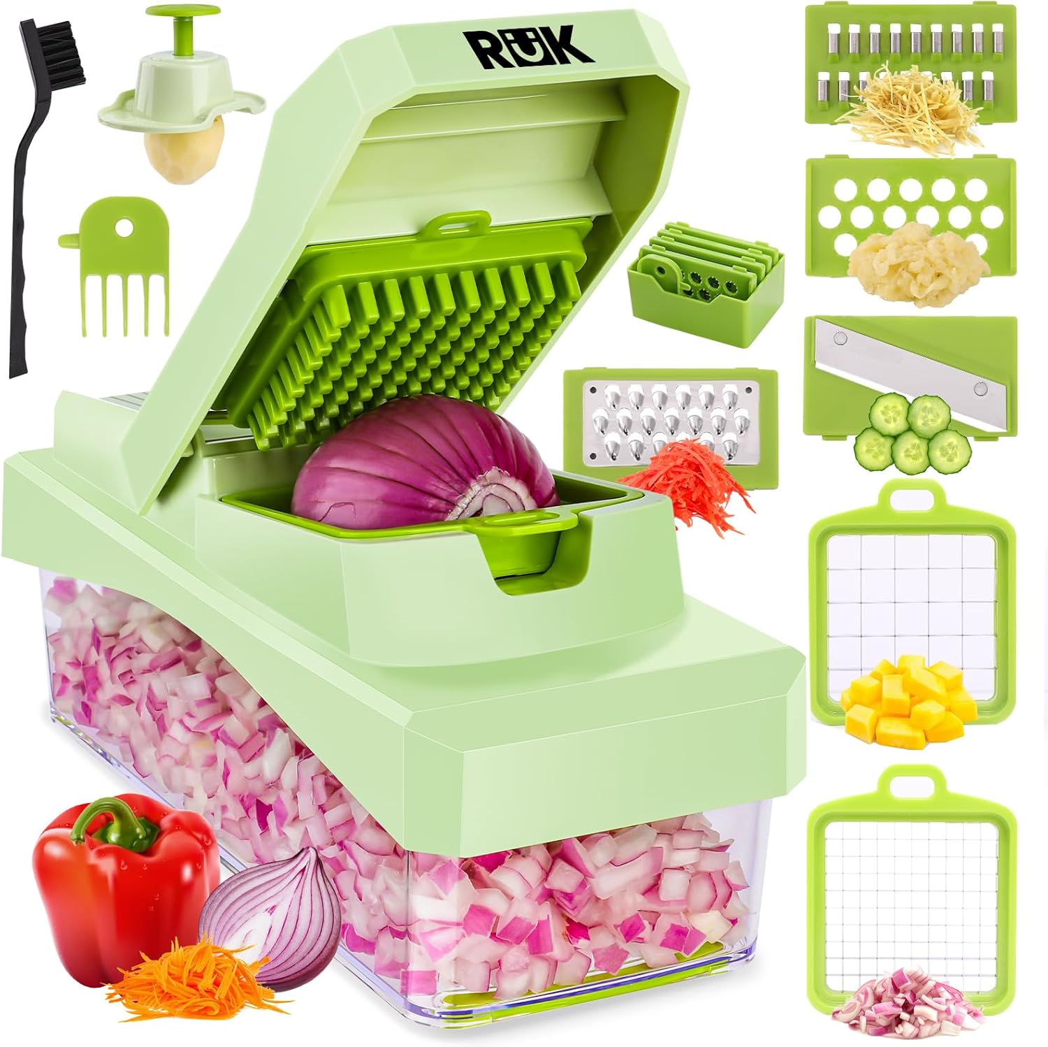 RüK 10-in-1 Vegetable Chopper - 6 Blade Veggie Chopper with Container, Food - View 2