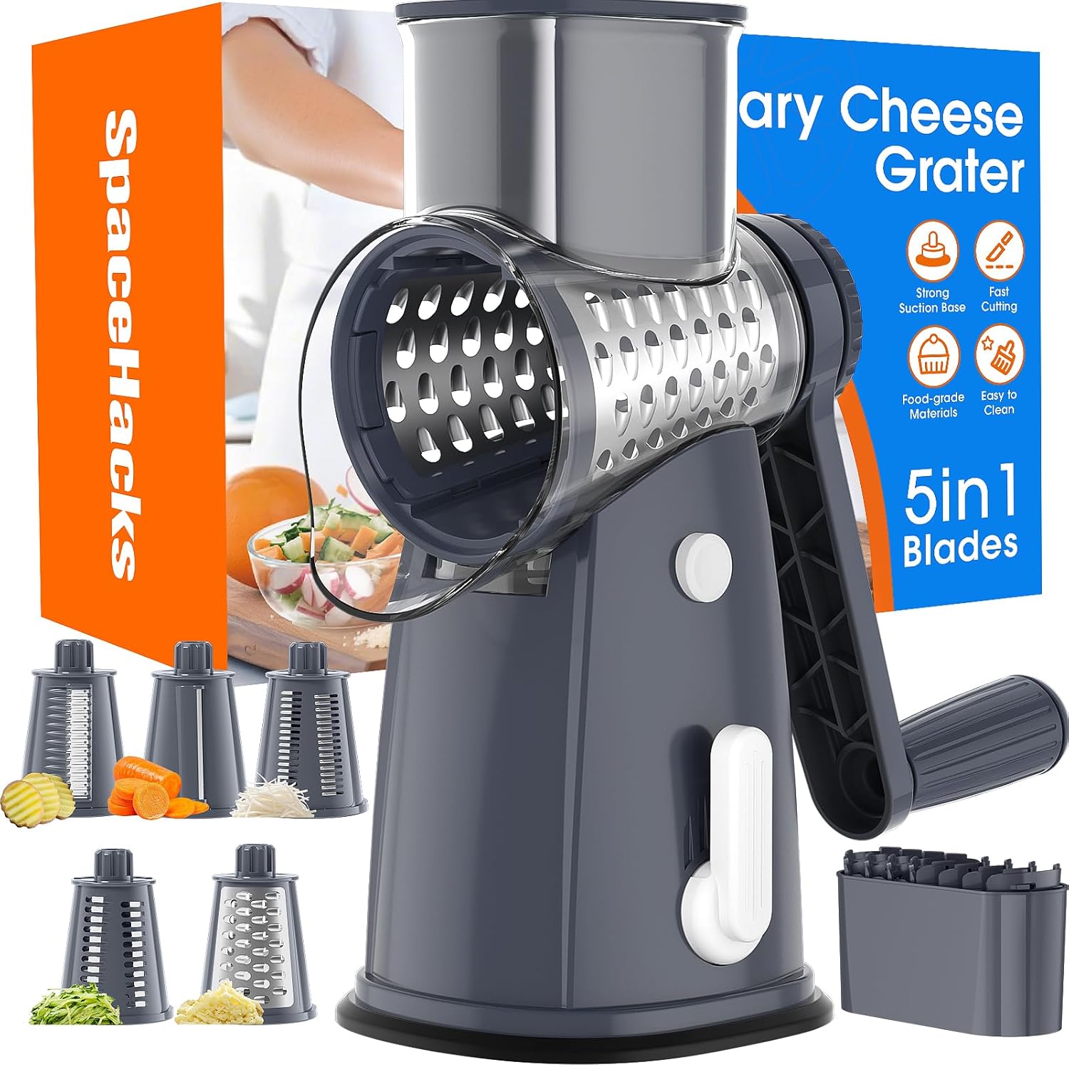 5 Blades Rotary Cheese Grater Hand Crank Vegetable Chopper Shredder Spiralizer - View 2