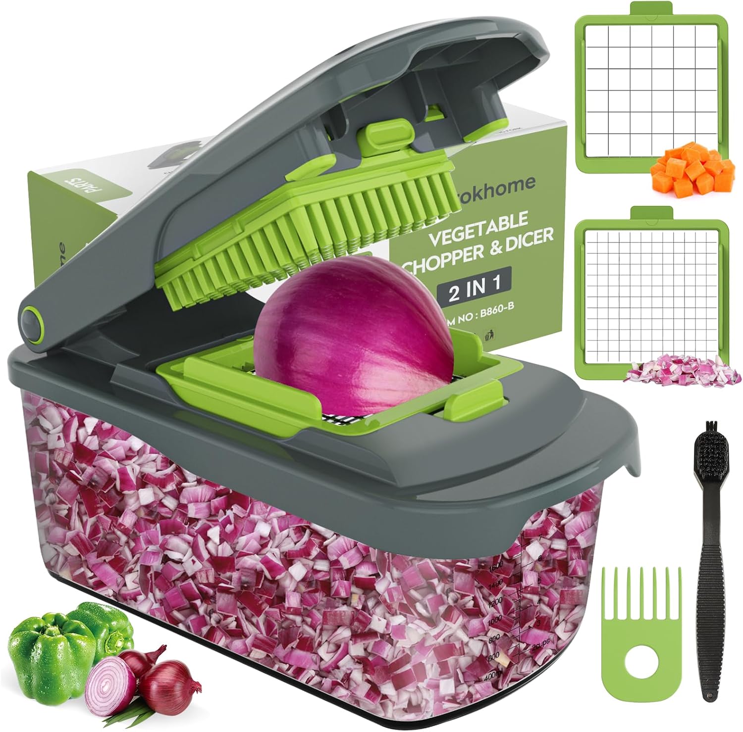 Ourokhome Food Chopper with Container, Manual Mandolin Vegetable Slicer Onion