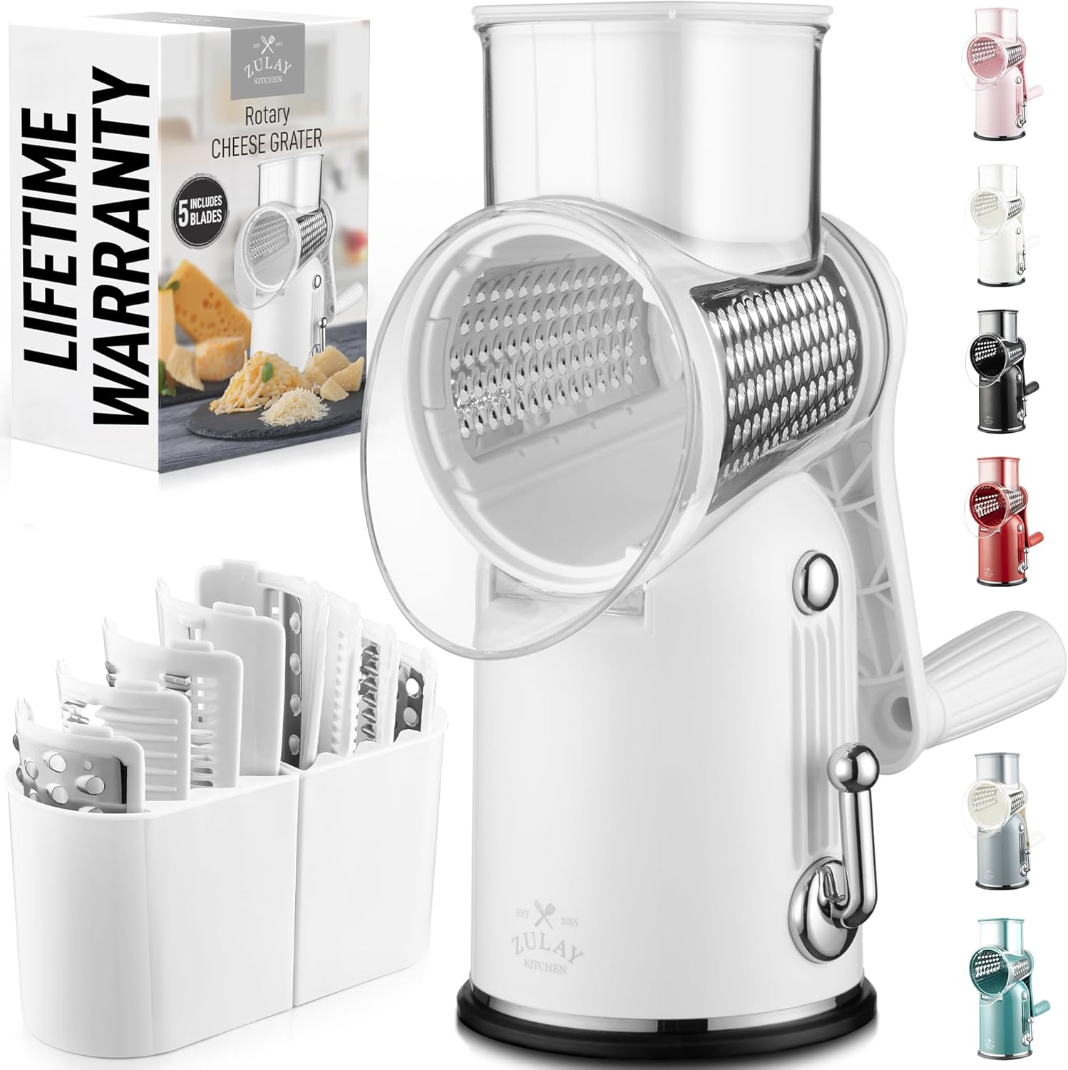 Zulay Kitchen Rotary Cheese Grater 5 Blade Cheese Shredder - Manual Hand Crank