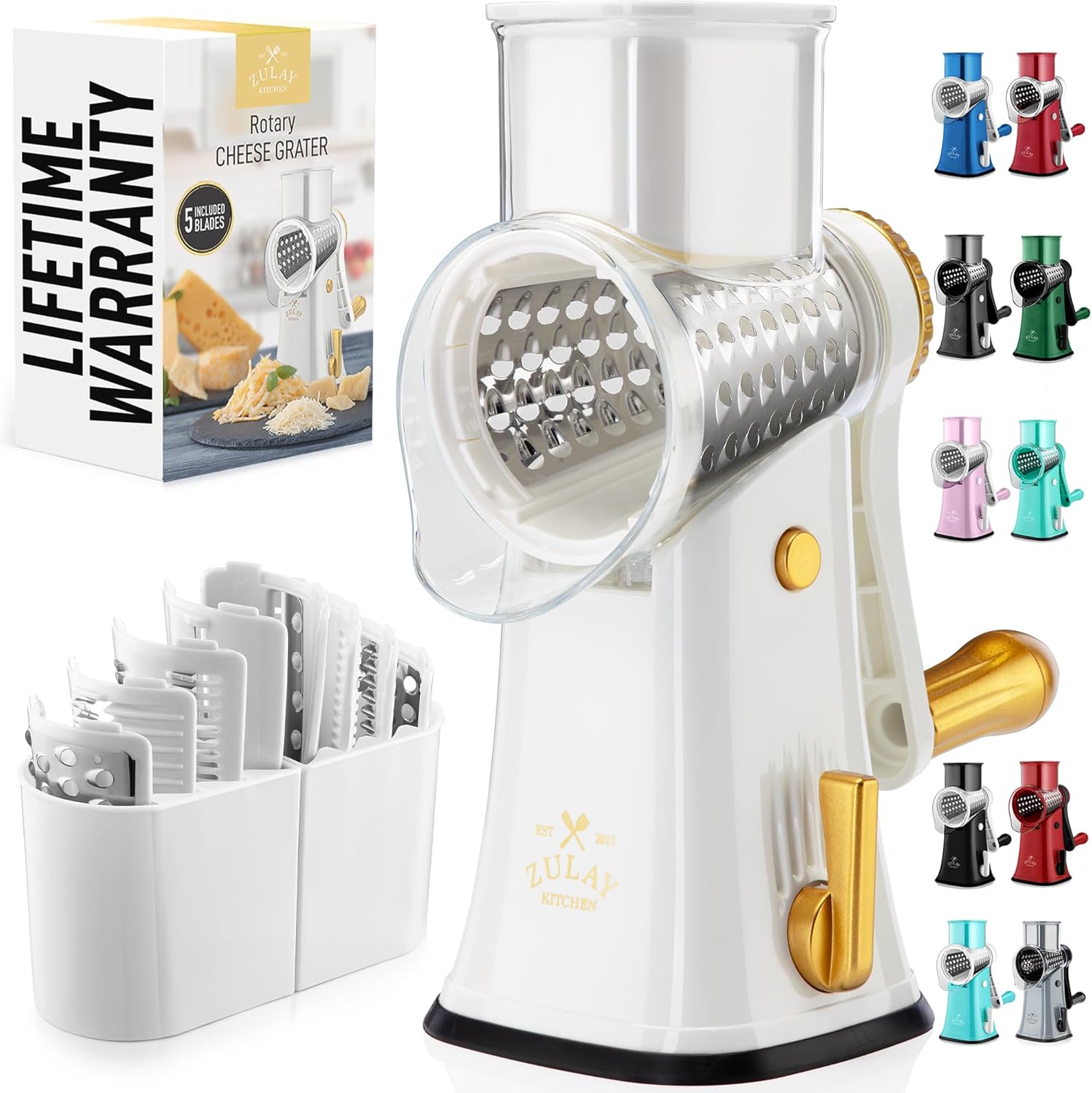 Zulay Kitchen Rotary Cheese Grater 5 Blade Cheese Shredder - Manual Hand Crank - View 5