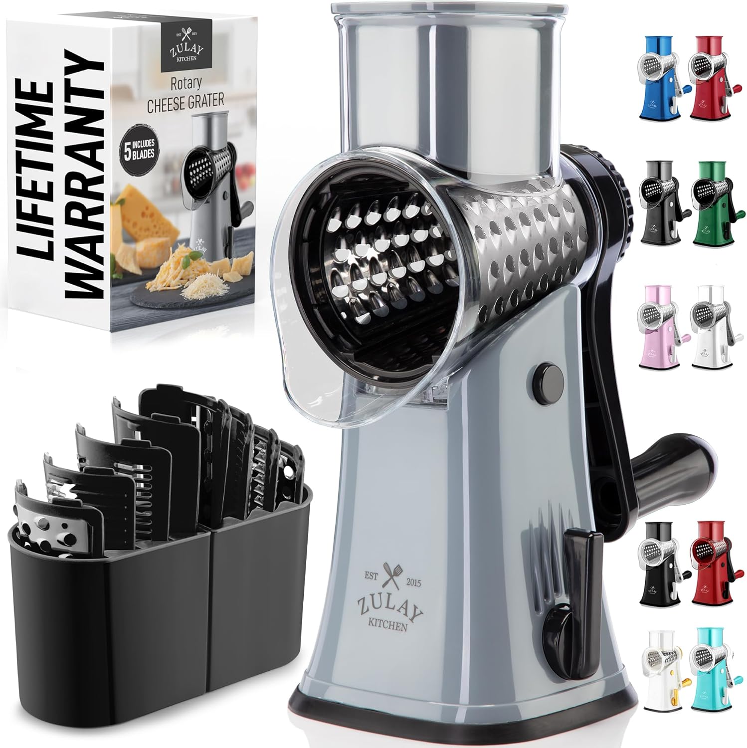 Zulay Kitchen Rotary Cheese Grater 5 Blade Cheese Shredder - Manual Hand Crank - View 6