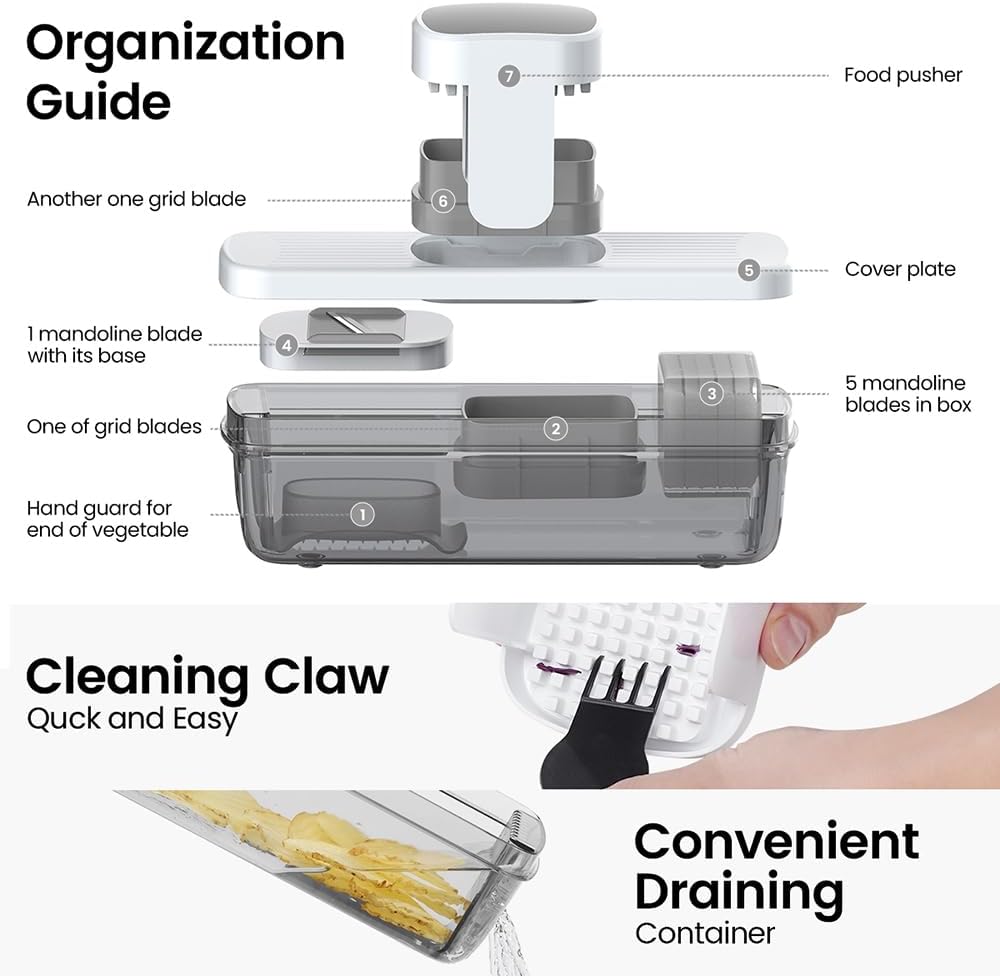 KEOUKE 8-in-1 Vertical Vegetable Chopper Mandoline Slicer with Container White - View 3