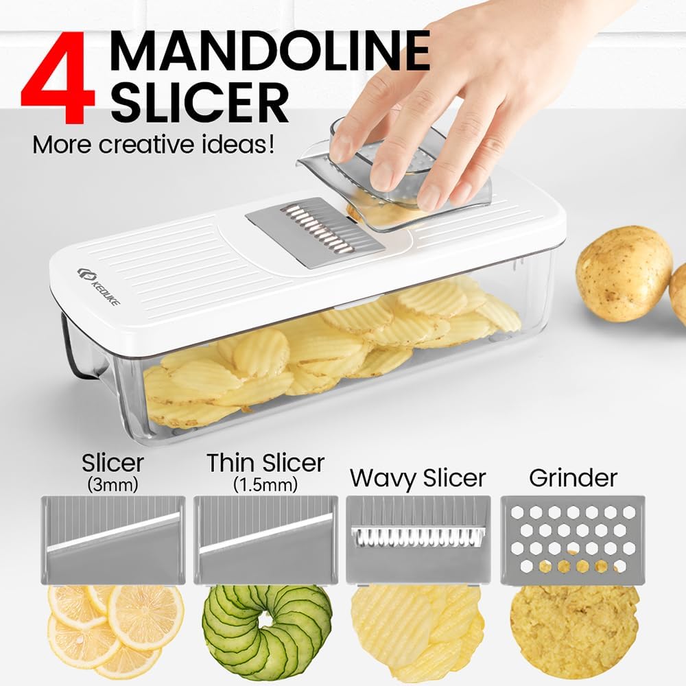KEOUKE 8-in-1 Vertical Vegetable Chopper Mandoline Slicer with Container White - View 5