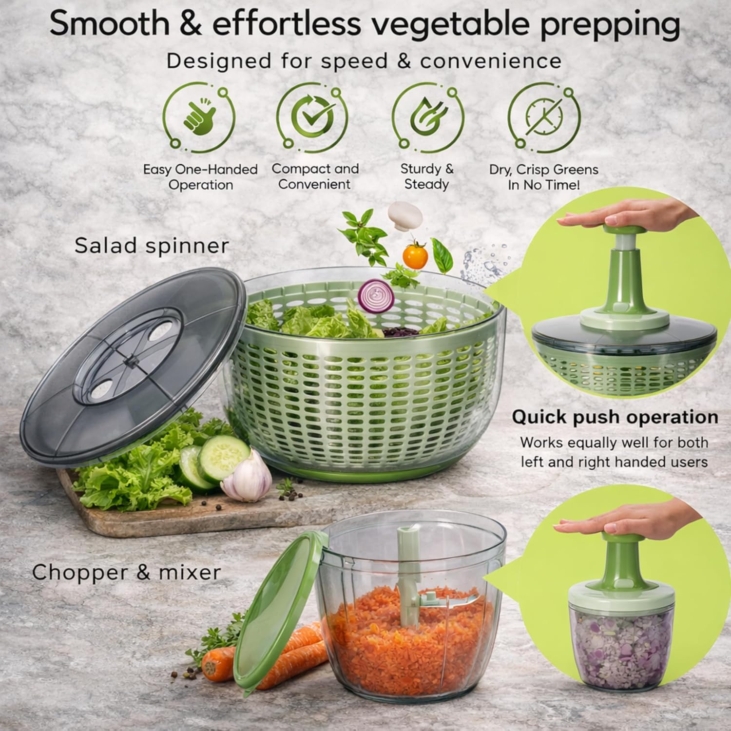 Brieftons Salad Spinner and Chopper: Large 6.3-Quart Lettuce Greens Vegetable - View 4