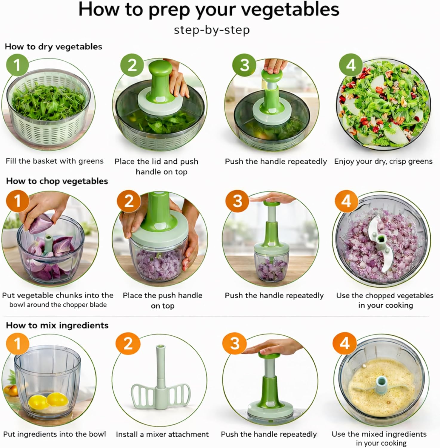 Brieftons Salad Spinner and Chopper: Large 6.3-Quart Lettuce Greens Vegetable - View 6