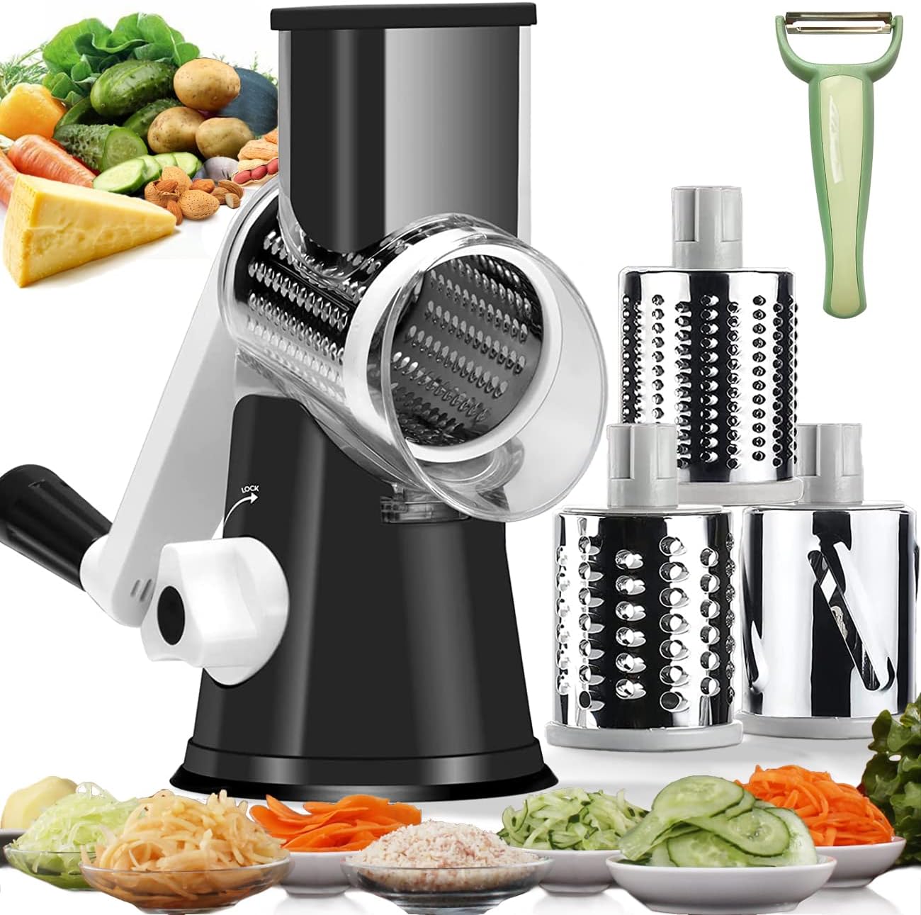 Round Mandoline Drum Slicer Rotary Cheese Grater Veggie Slicer Vegetable Carrot - View 2