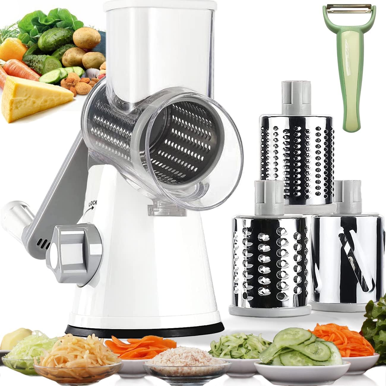 Round Mandoline Drum Slicer Rotary Cheese Grater Veggie Slicer Vegetable Carrot - View 4