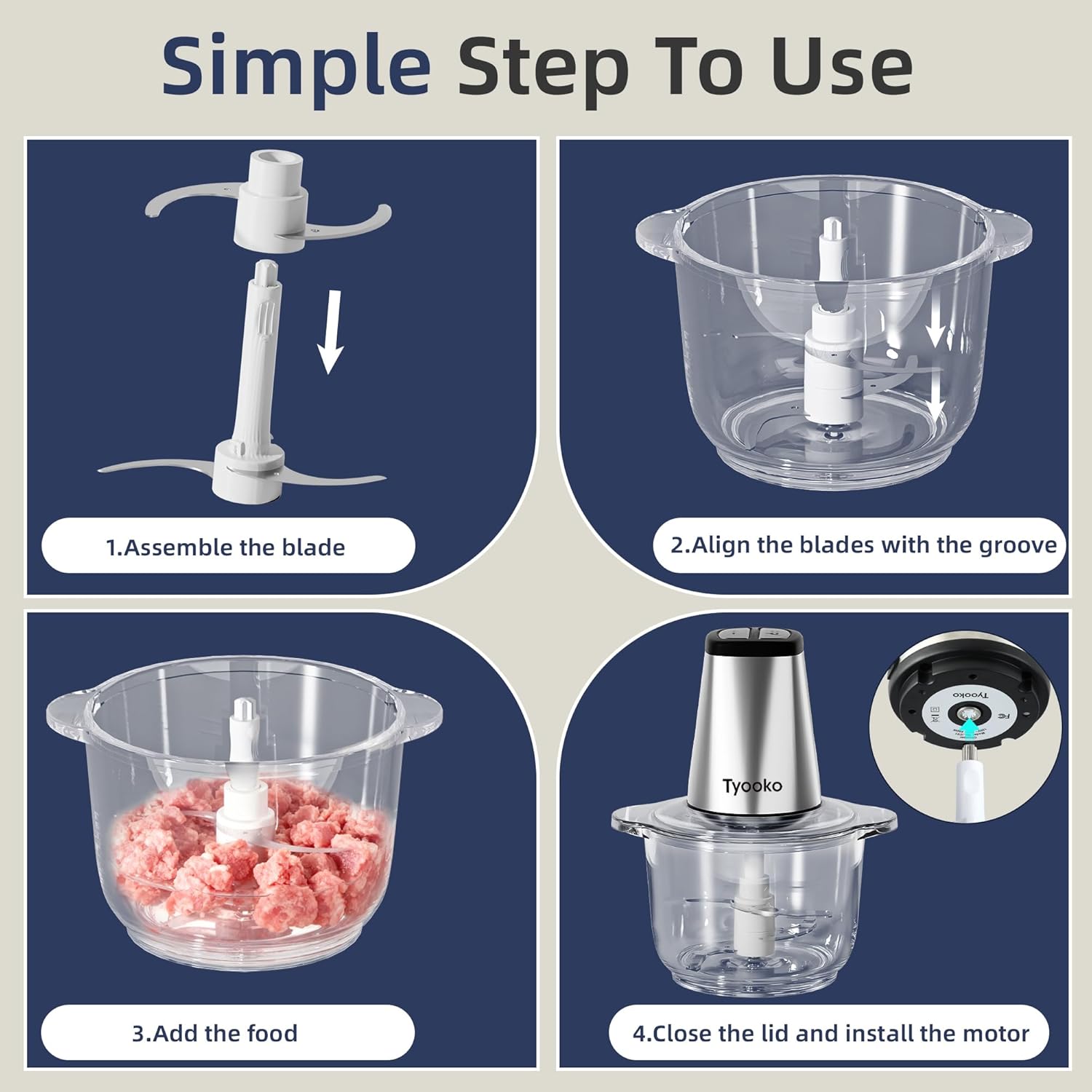 Electric Food Processor Vegetable Chopper, Easy Clean Meat Grinder with 2 Bowls - View 6