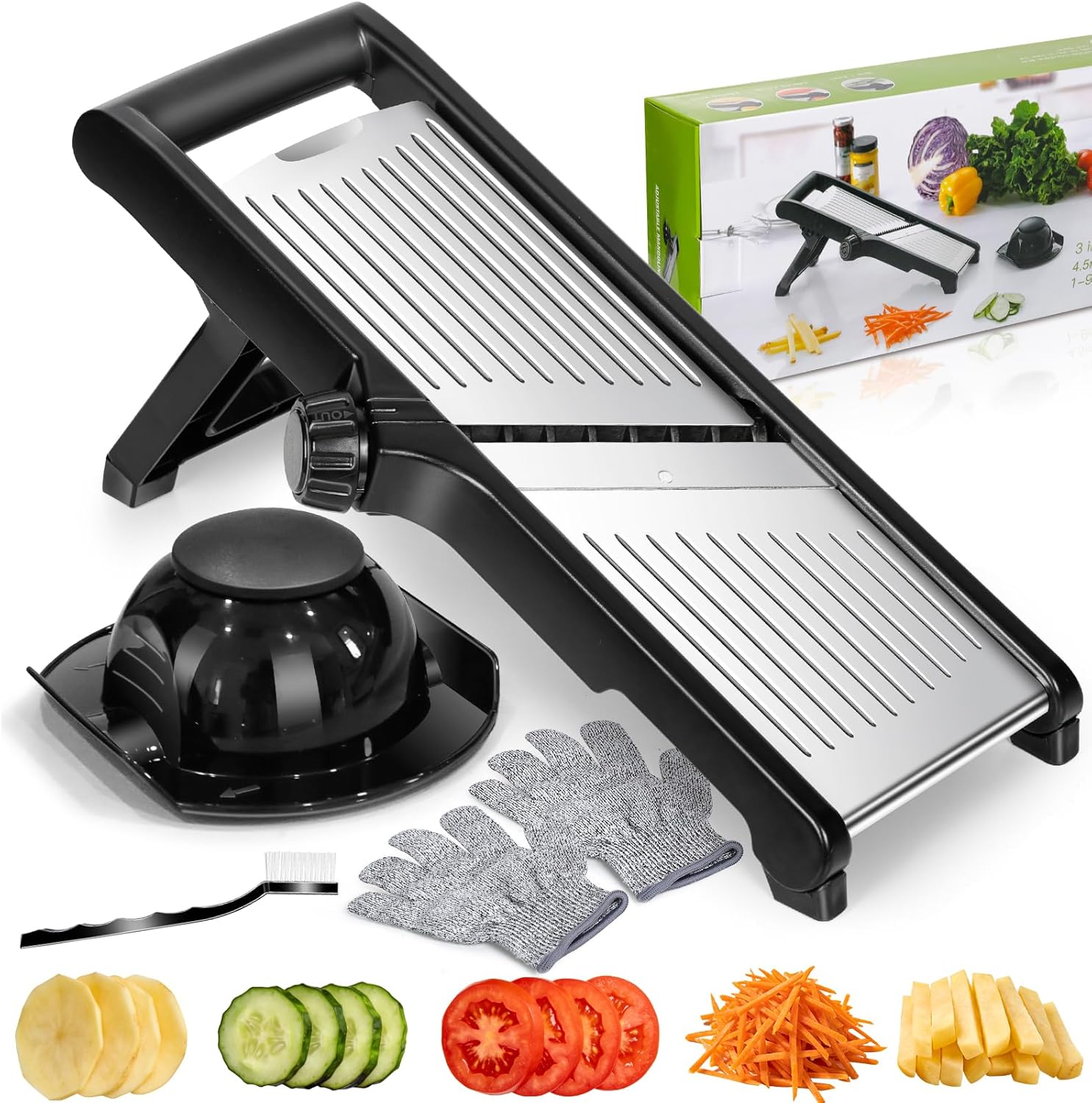 MASTERTOP Mandoline Slicer, 5 in 1 Mandoline Food Slicer for Kitchen,Stainless