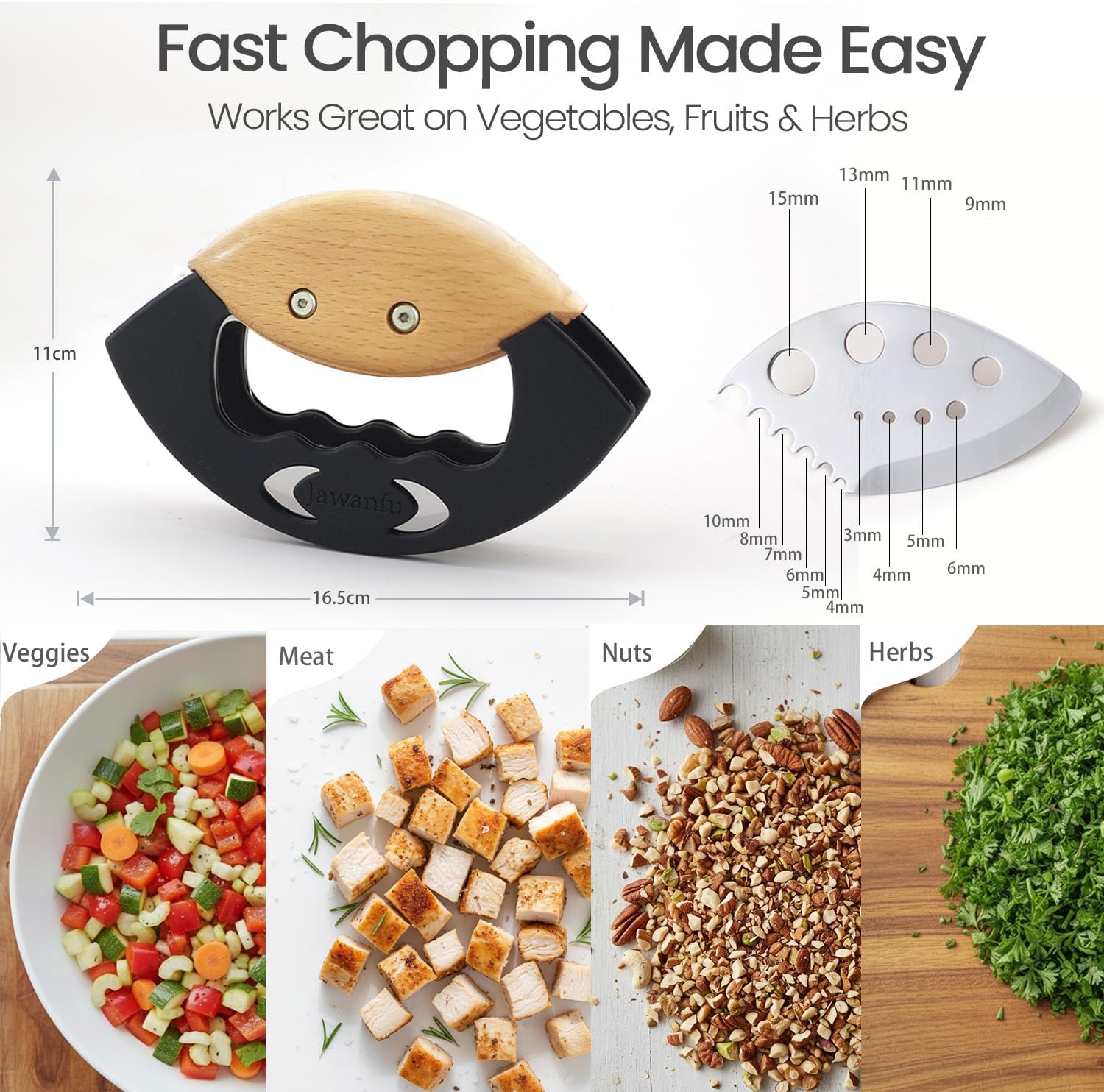 Salad Chopper Tools with Protective Cover, Sharp Mezzaluna Chopping Knife, - View 2