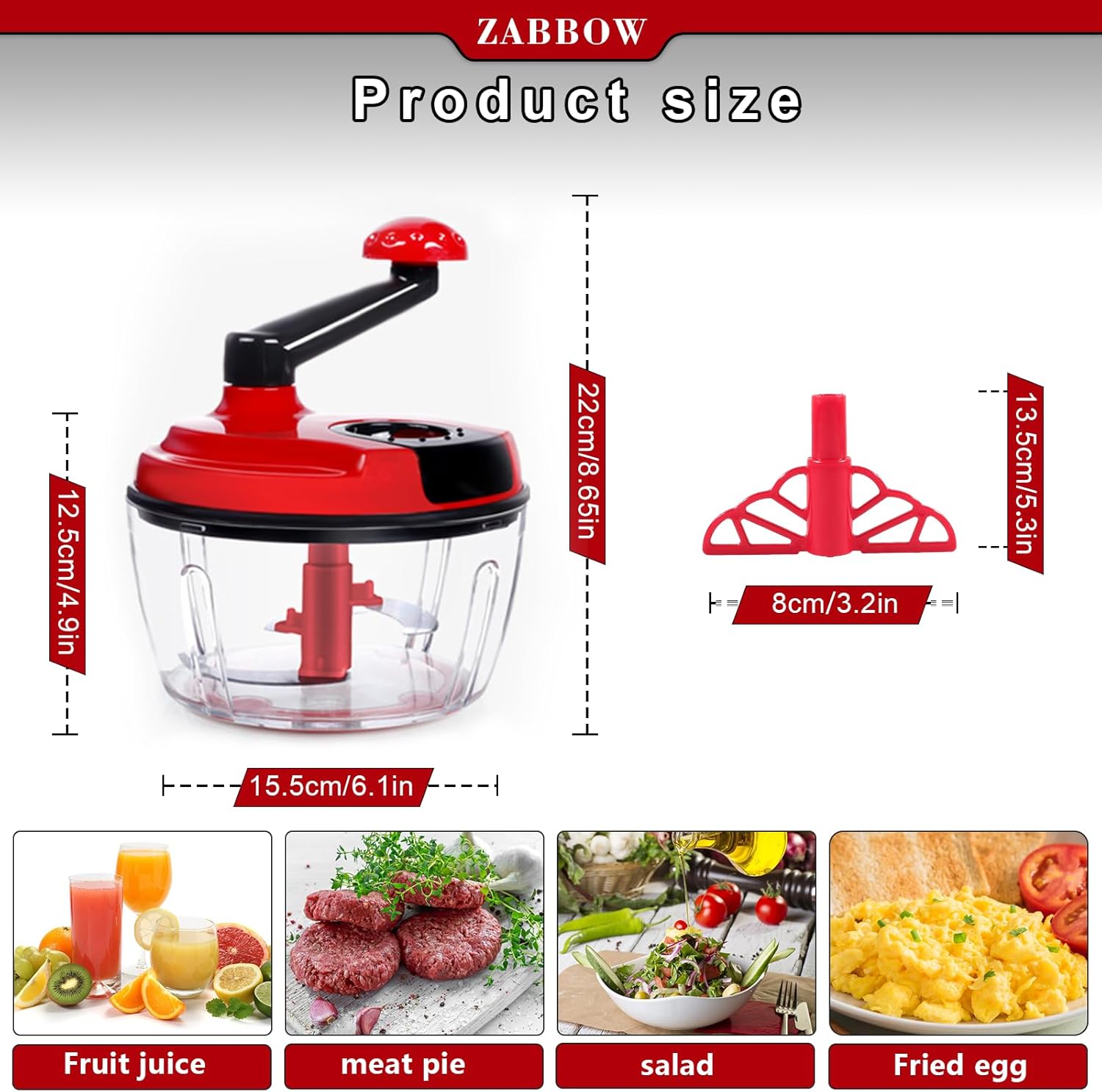 Manual Food Processor,8 Cup Hand Powered Crank Chopper,Mincer Blender with - View 2