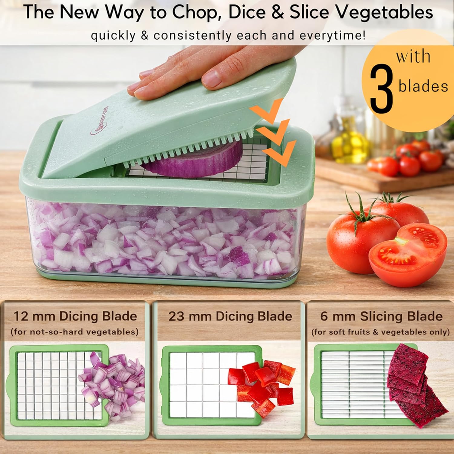 Brieftons QuickPush Food Chopper: Vegetable Dicer Slicer, Onion Cutter, 3 - View 3