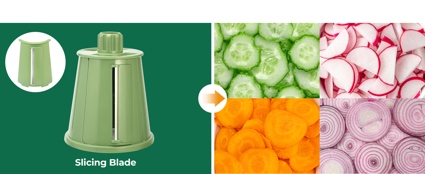 SUSTEAS Rotary Cheese Grater with Handle - Vegetable Shredder with 5 Well-designed Blades & Strong Suction Base,Round Mandoline Slicer & Food Chopper for Kitchen,with Blade Storage Box(Retro Green) detail 3