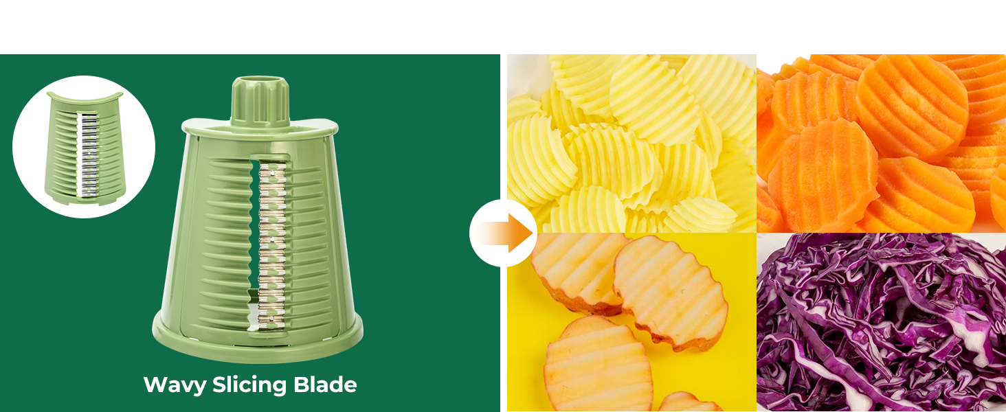 SUSTEAS Rotary Cheese Grater with Handle - Vegetable Shredder with 5 Well-designed Blades & Strong Suction Base,Round Mandoline Slicer & Food Chopper for Kitchen,with Blade Storage Box(Retro Green) detail 4